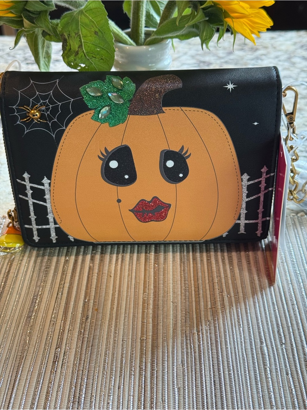 NEW BETSEY JOHNSON Gourdgous Halloween Pumpkin Wallet Crossbody